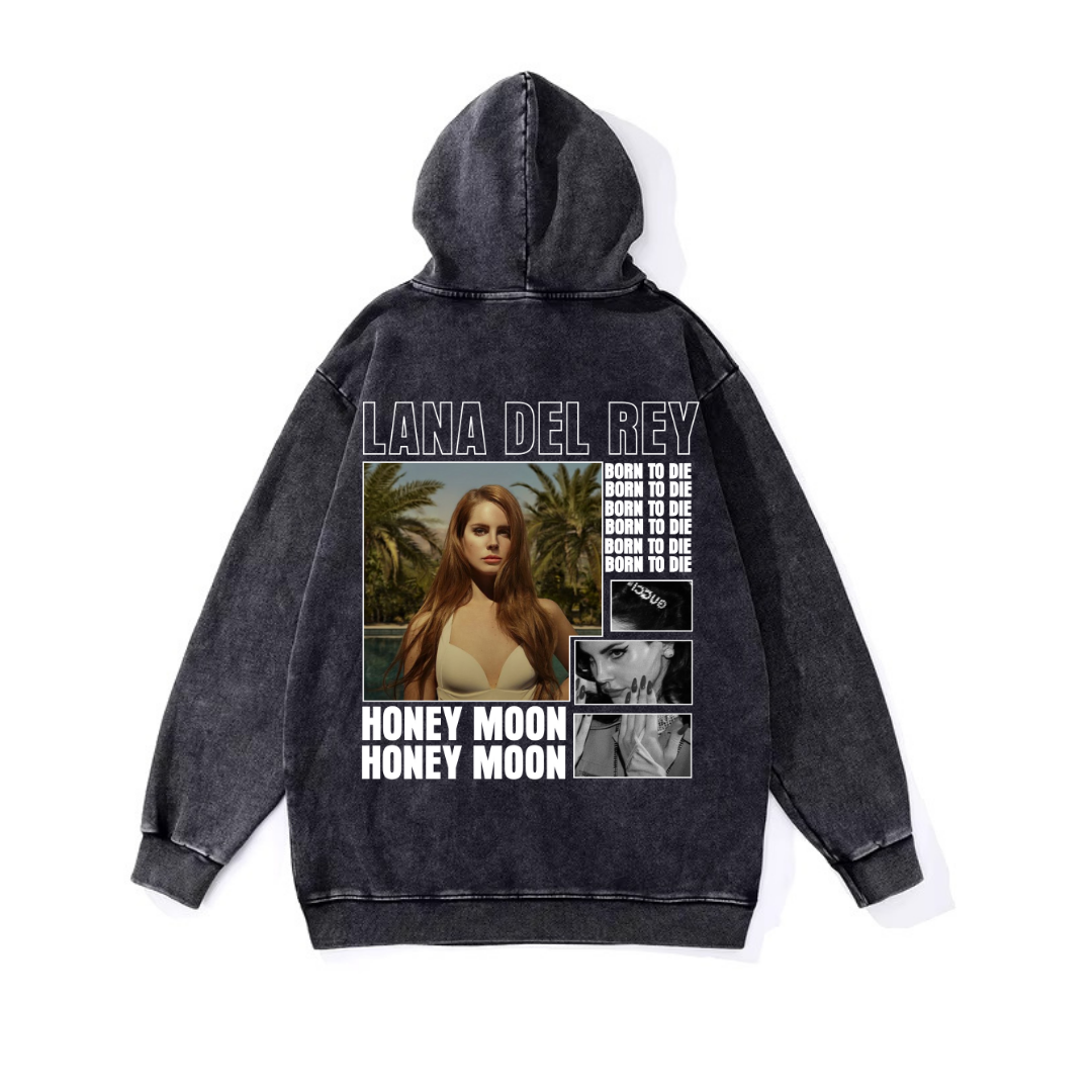 ESC BUTİK Yıkamalı Lana Del Rey Vintage Kapüşonlu Sweatshirt