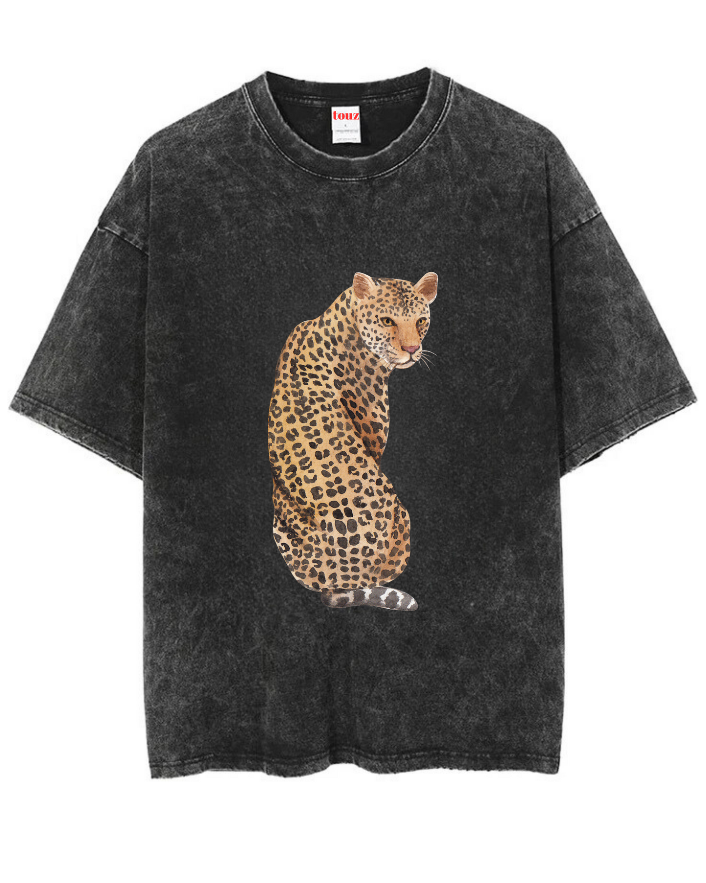 ESC BUTİK Yıkamalı Leopar Baskılı Unisex Oversize Vintage T-shirt