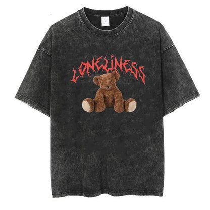 ESC BUTİK Yıkamalı 'Loneliness' Bear Unisex Eskitme T-shirt