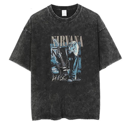 ESC BUTİK Yıkamalı Nirvana Unisex Eskitme T-shirt