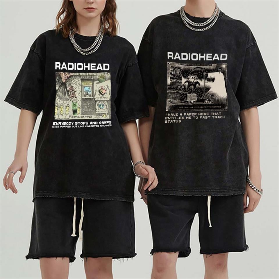 ESC BUTİK Yıkamalı Radiohead Baskılı Unisex Oversize Vintage Eskitme T-shirt