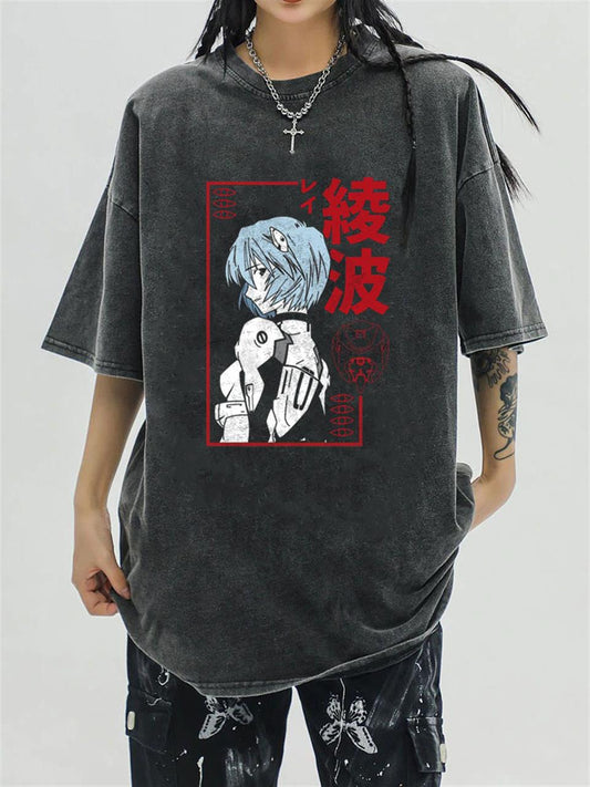 ESC BUTİK Yıkamalı Rei Ayanami Unisex Eskitme T-shirt