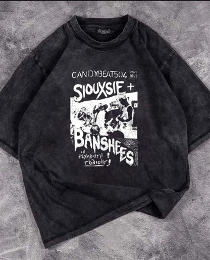 ESC BUTİK Yıkamalı Siouxsie Banshees Oversize Eskitme T-shirt