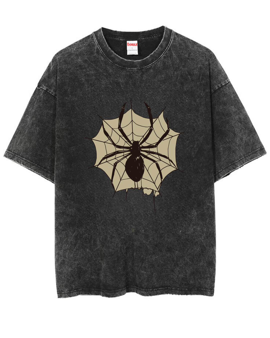 ESC BUTİK Yıkamalı Spider Baskılı Unisex Oversize Vintage T-shirt