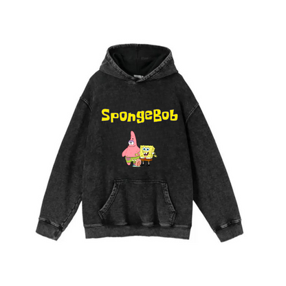 ESC BUTİK Yıkamalı Sponge Bob Vintage Kapüşonlu Sweatshirt