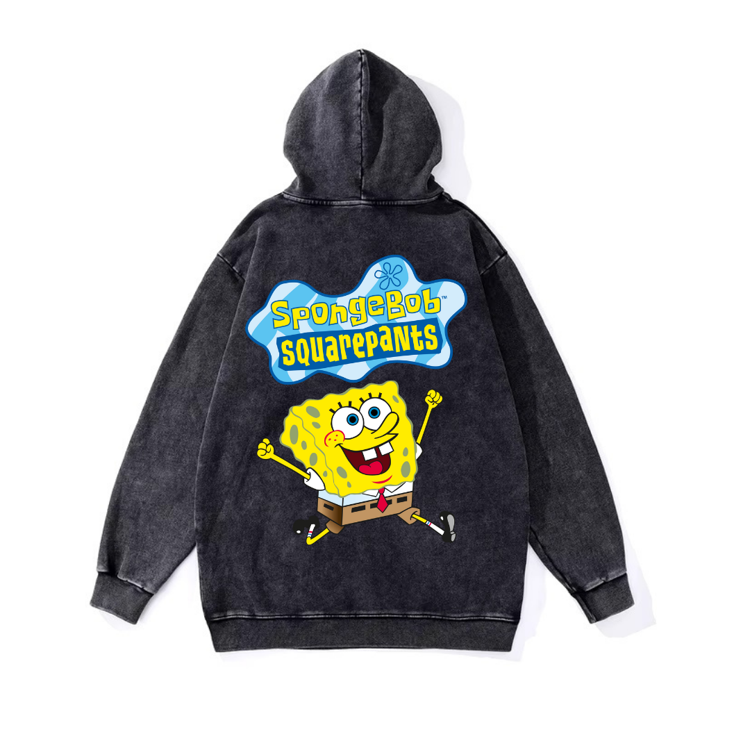 ESC BUTİK Yıkamalı Sponge Bob Vintage Kapüşonlu Sweatshirt