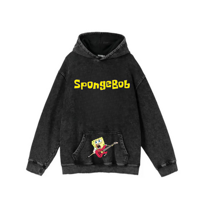 ESC BUTİK Yıkamalı Sponge Bob Vintage Kapüşonlu Sweatshirt