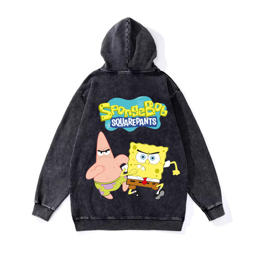 ESC BUTİK Yıkamalı Sponge Bob Vintage Kapüşonlu Sweatshirt