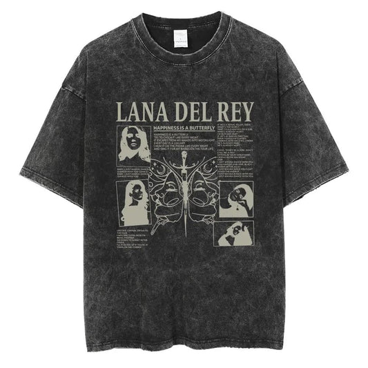 ESC BUTİK Yıkamalı Streetwear Lana Del Rey  Baskılı Unisex Oversize Vintage T-shirt