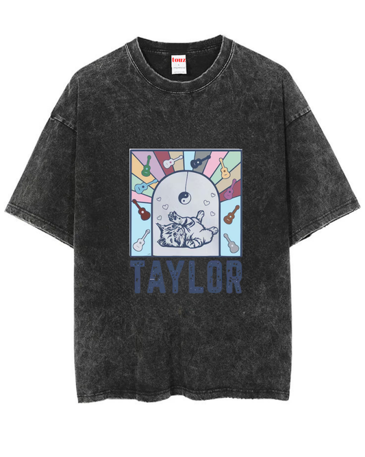 ESC BUTİK Yıkamalı Taylor Swift Cat Oversize Vintage T-shirt