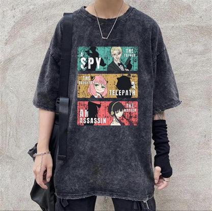 ESC BUTİK Yıkamalı Triple Anime Kolaj Unisex Eskitme T-shirt