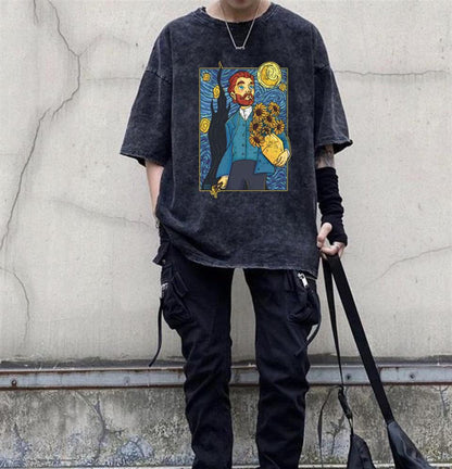 ESC BUTİK Yıkamalı Van Gogh Eskitme T-shirt