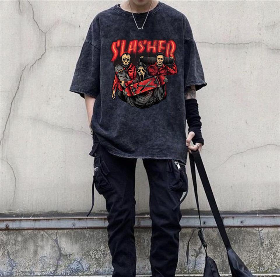 ESC BUTİK Yıkamalı Red Slasher Unisex Eskitme T-shirt