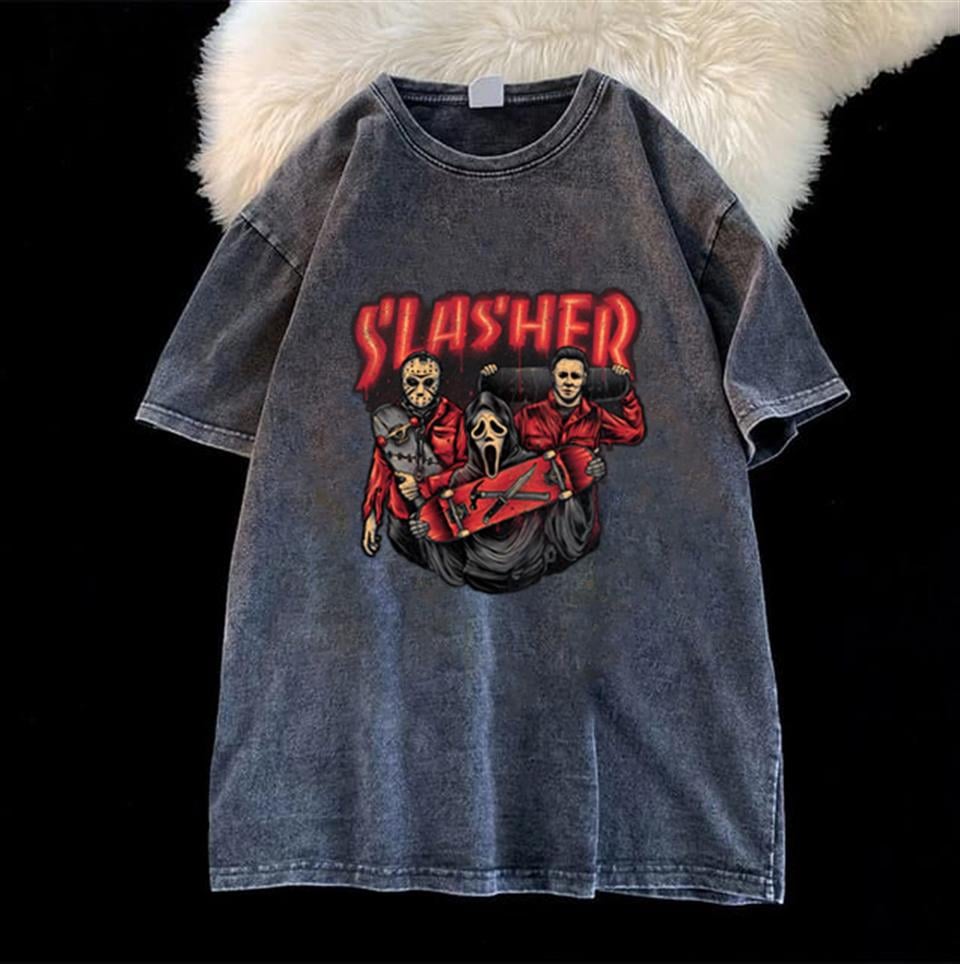 ESC BUTİK Yıkamalı Red Slasher Unisex Eskitme T-shirt