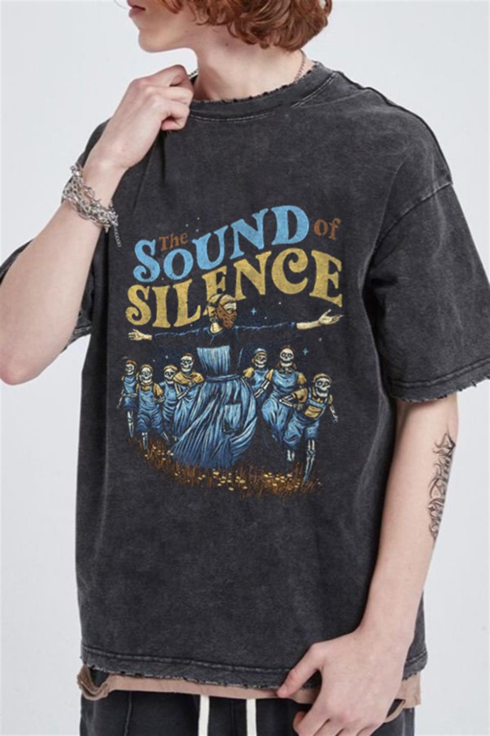 ESC BUTİK Yıkamalı The Sound Of Silence Unisex Eskitme T-shirt