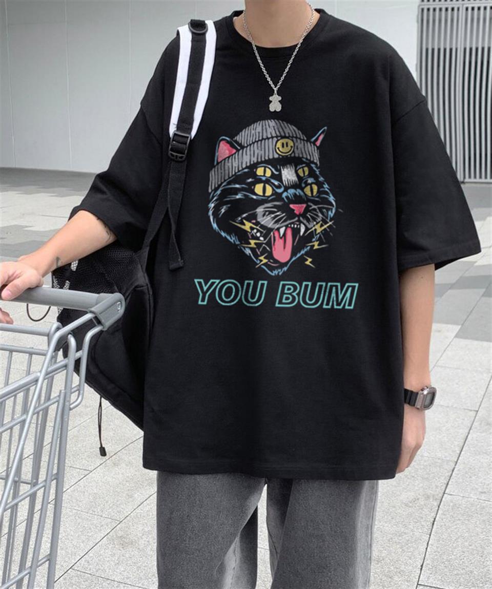 ESC BUTİK You Bum Cat Baskılı Siyah Unisex Oversize T-shirt