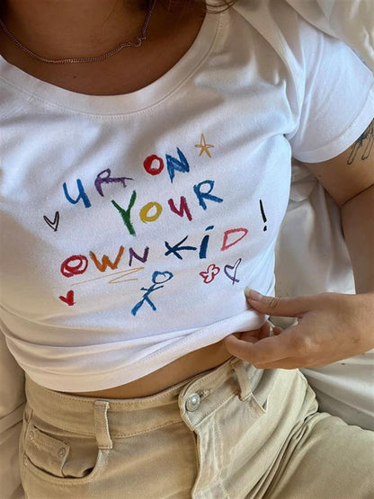 ESC BUTİK Your Own Kid Baskılı Beyaz Crop