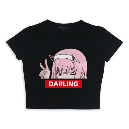 ESC BUTİK Zero Two Darling Baskılı Siyah Crop