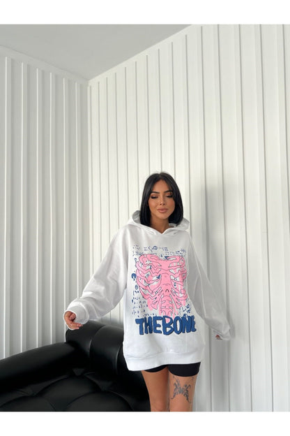 The Bone Baskılı Oversize Model (3 iplik) Sweatshirt DLY