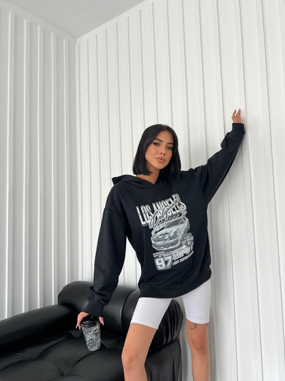 Outdoor Oversize Los Angeles Baskılı Unisex Kapşonlu  Sweatshirt