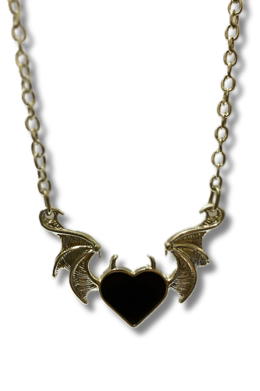 Antik Gotik Gümüş Kaplama Unisex Kırmızı Kalp Heart Decor Çift Kanat Unisex Zincirli Kolye