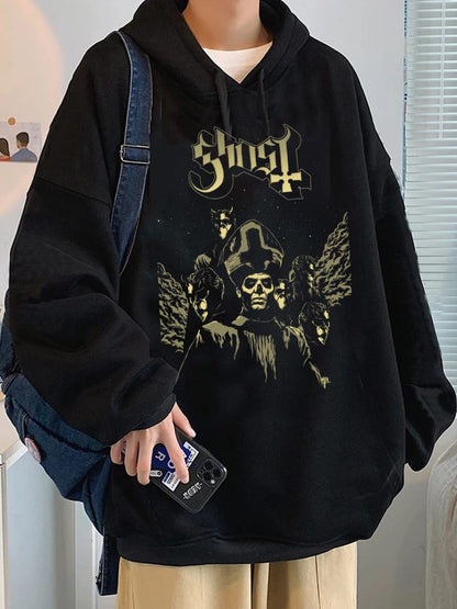 Sions War Head Hoodie Outdoor Gotik Siyah Kapşonlu Sweatshirt