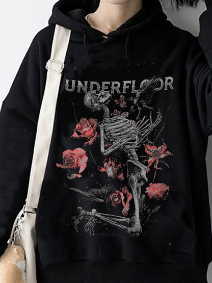 Anime Under Floor  Hoodie Outdoor Gotik Siyah Kapşonlu Sweatshirt  Daily