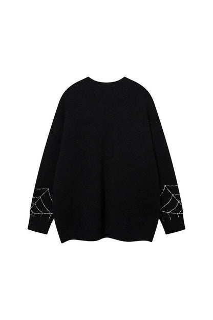 Streetwear Spider Web Oversize Unisex Siyah Kazak