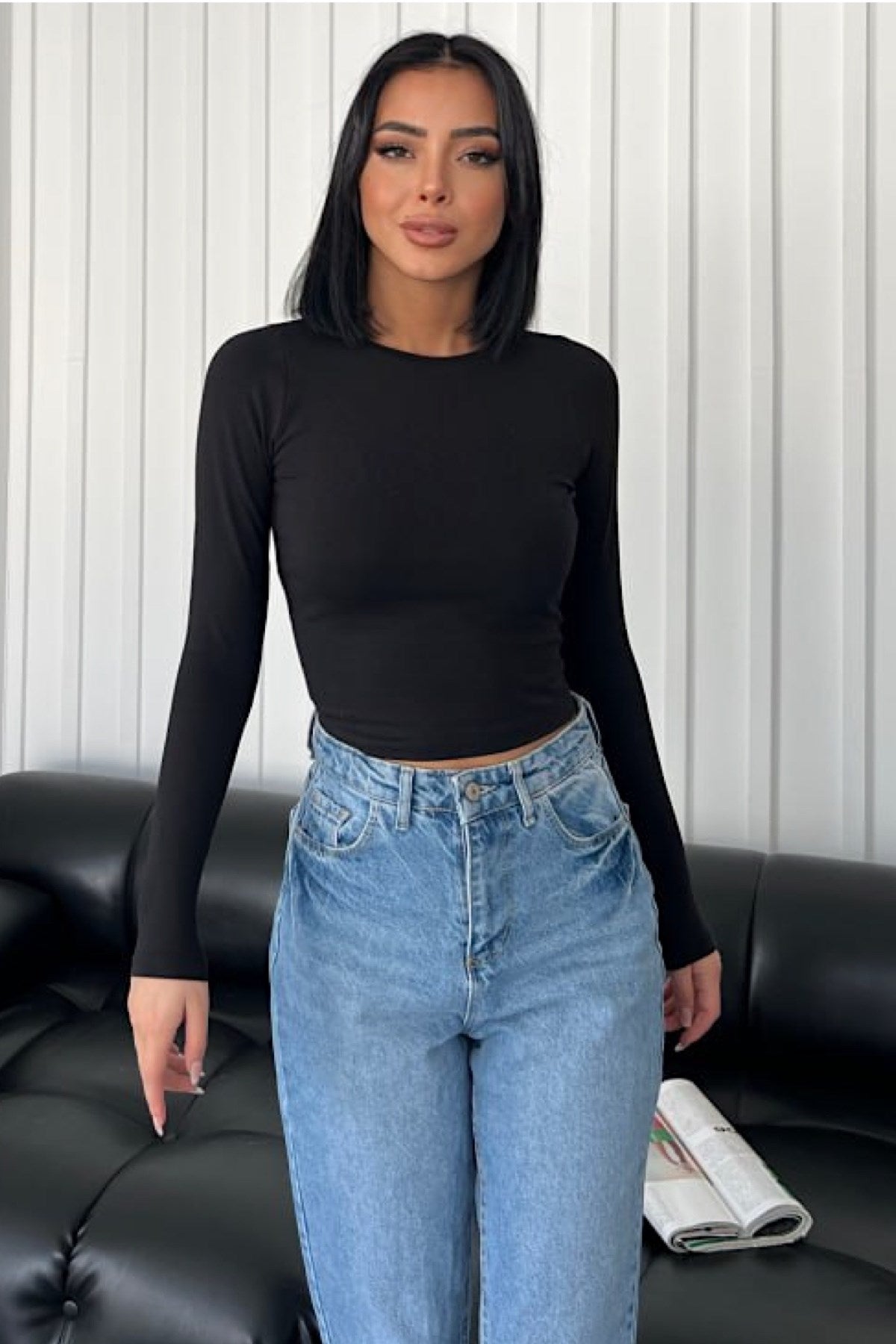 DailyFashion Kadın Siyah Pamuk Penye Crop Bluz