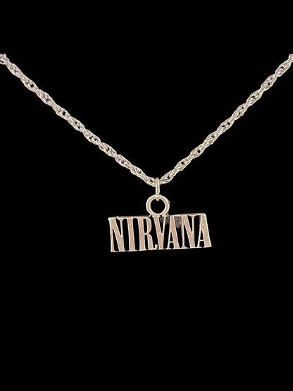 Antik Gümüş Kaplama Çelik  Rock Müzik Nirvana Zincirli Bijuteri Kolye