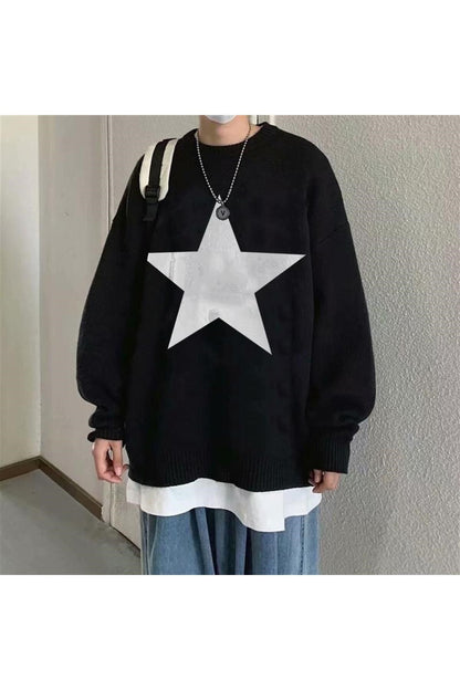 Star Oversize Unisex Siyah Kazak