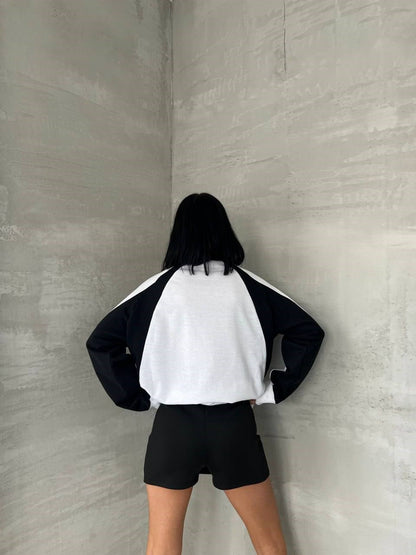 Day Light Y2K Streetwear Line Detail Unisex Oversize Bisiklet Yaka Siyah Sweatshirt