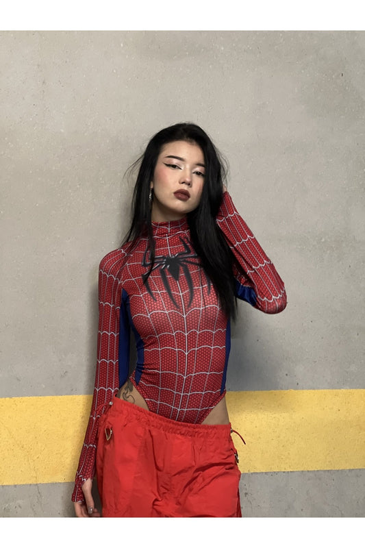 Cosplay Retro Red-Spider Çıtçıtlı Body