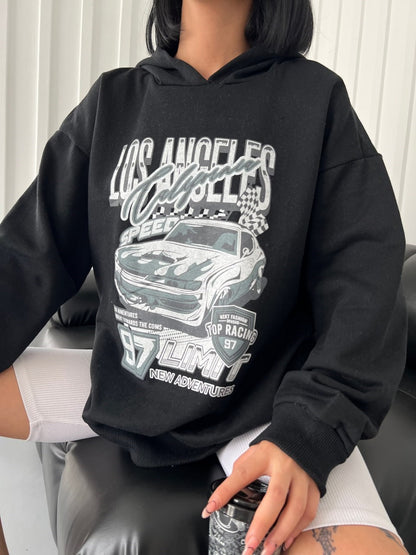 Outdoor Oversize Los Angeles Baskılı Unisex Kapşonlu  Sweatshirt