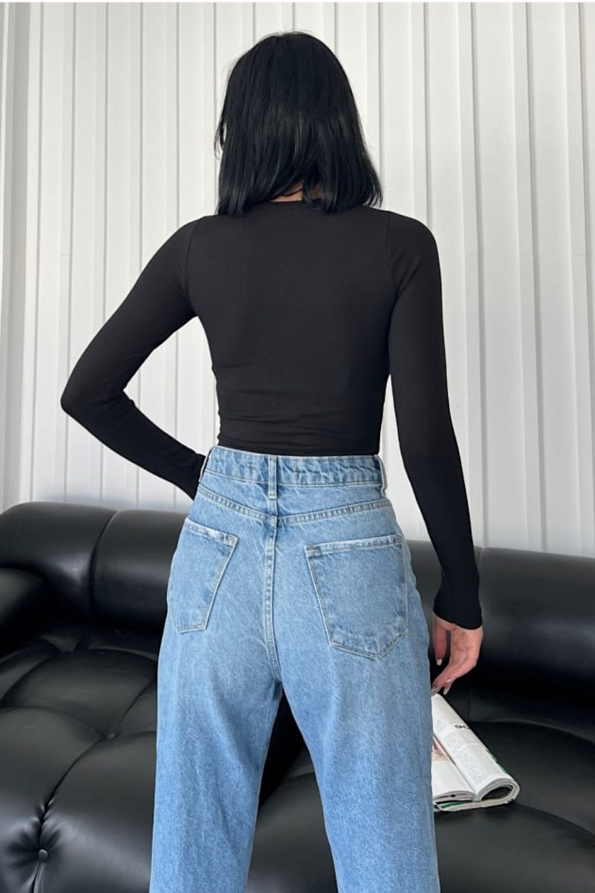 DailyFashion Kadın Siyah Pamuk Penye Crop Bluz