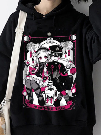 Anime Flov Her Flov Him  Hoodie Outdoor Gotik Siyah Kapşonlu Sweatshirt