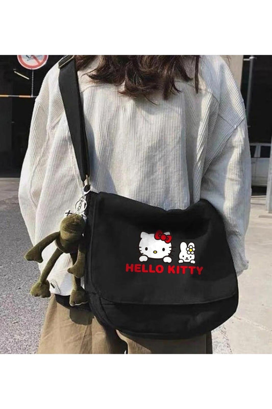 Hello Kitty Baskılı Unisex Siyah Postacı Çantası