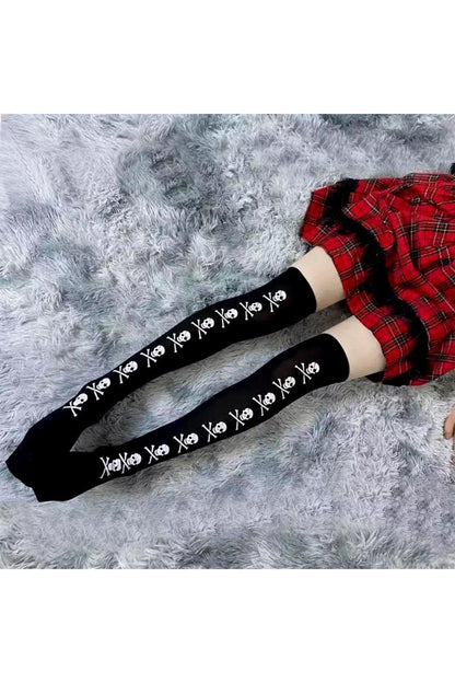 Gothic Punk Harajuku Kuru Kafa Siyah Diz Üstü Çorap