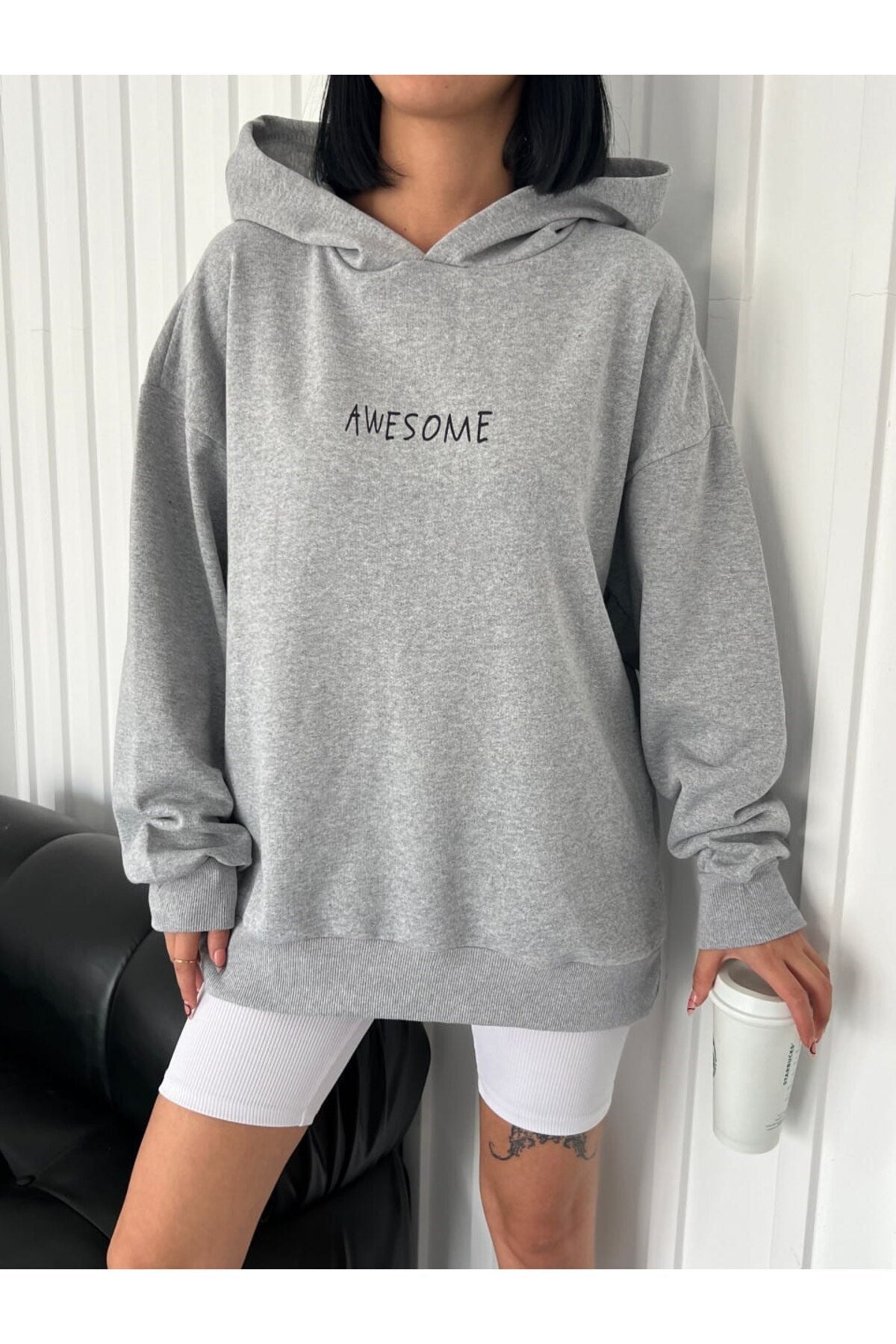 Awesome Baskılı Oversize Model  Sweatshirt DLY