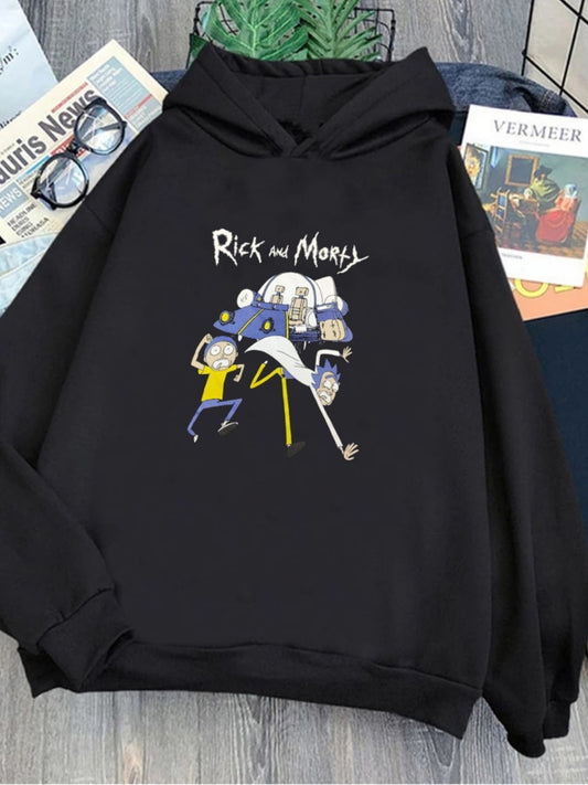 Anime Rick Morty Hoodie Outdoor Gotik Siyah Kapşonlu Sweatshirt  Daily