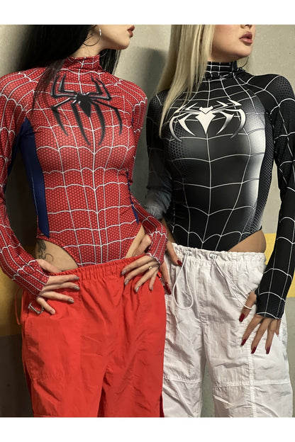 Cosplay Retro Black-Spider Çıtçıtlı Body