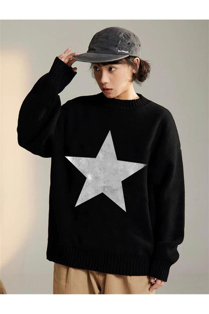 Star Oversize Unisex Siyah Kazak