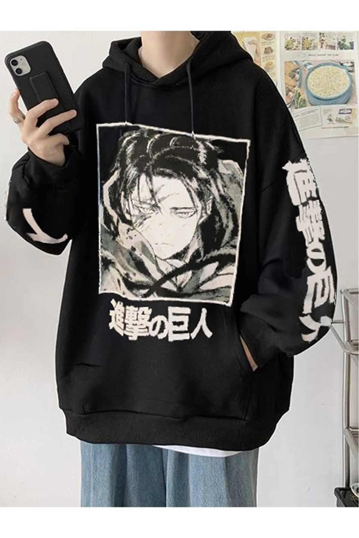 Anime Attack On Titan  Hoodie Outdoor Gotik Siyah Kapşonlu Sweatshirt  Daily