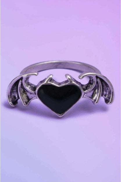 Gothic Kalp Heart Decor Çift Kanat Unisex Ayarlanabilir Yüzük