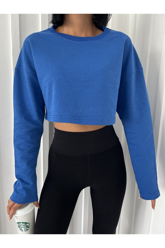 Hoodie Atelier Saks Crop Bisiklet Yaka Sweatshirt Outdoor Streetwear Y2K DailyFashion