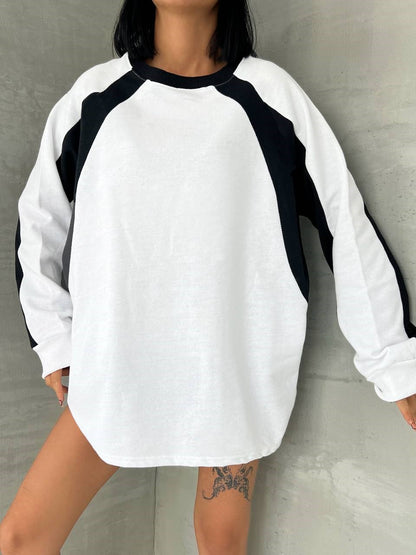 Day Light Y2K Streetwear Line Detail Unisex Oversize Bisiklet Yaka Siyah Sweatshirt