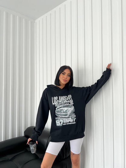 Outdoor Oversize Los Angeles Baskılı Unisex Kapşonlu  Sweatshirt