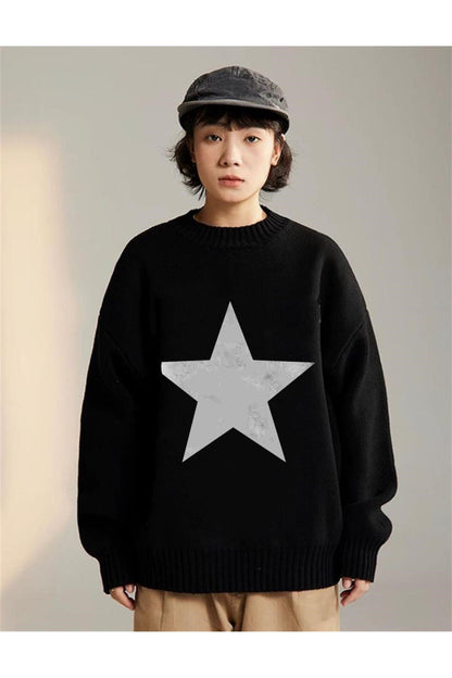 Star Oversize Unisex Siyah Kazak