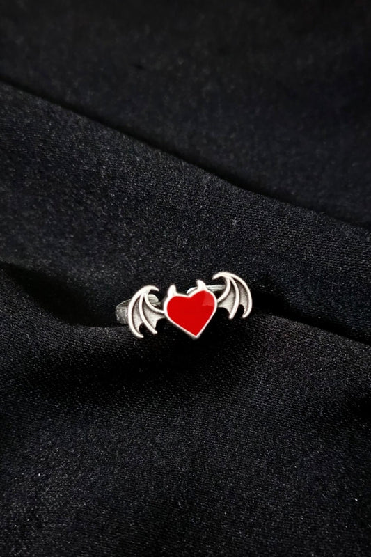 Gothic Kalp Heart Decor Çift Kanat Unisex Ayarlanabilir Yüzük