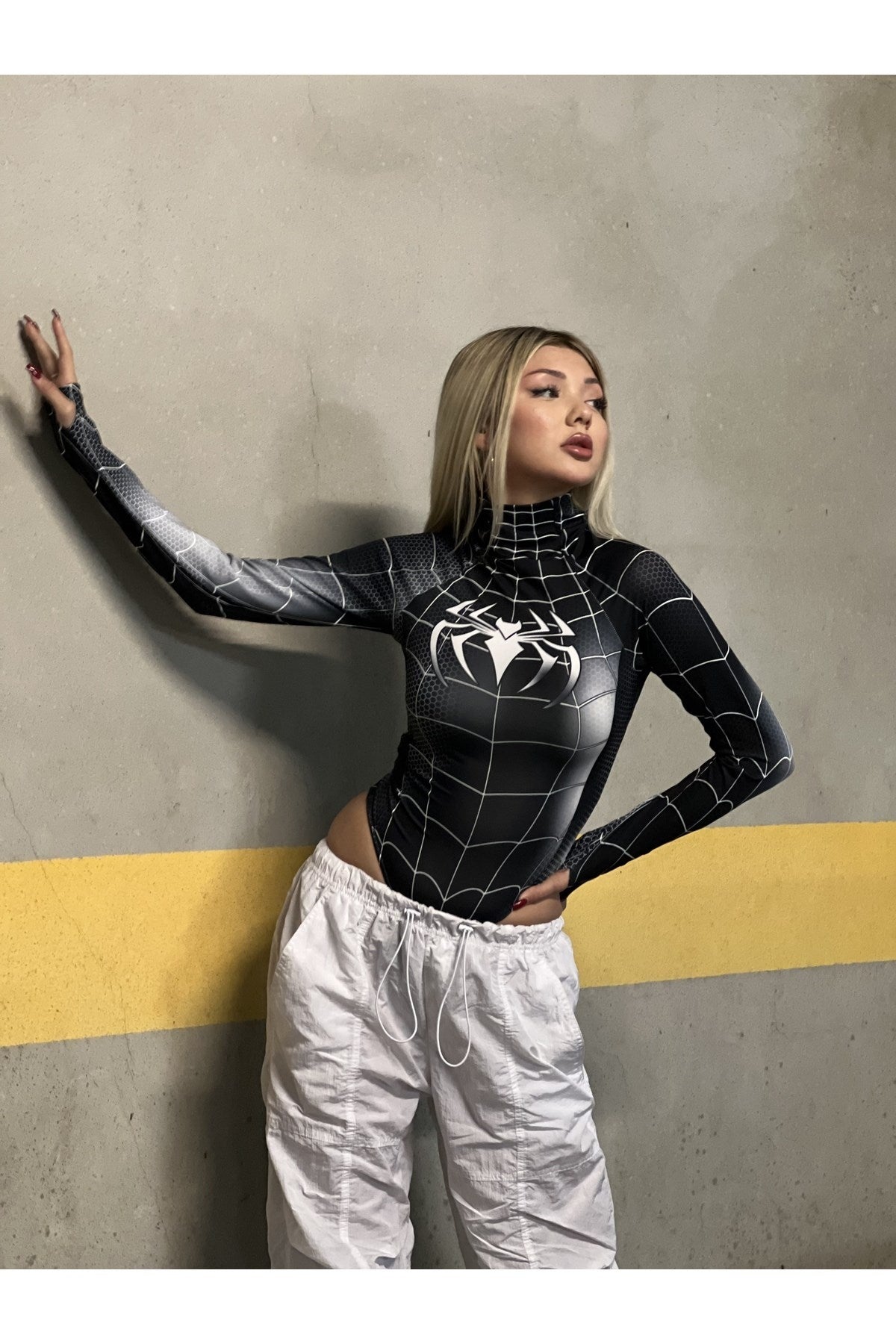 Cosplay Retro Black-Spider Çıtçıtlı Body